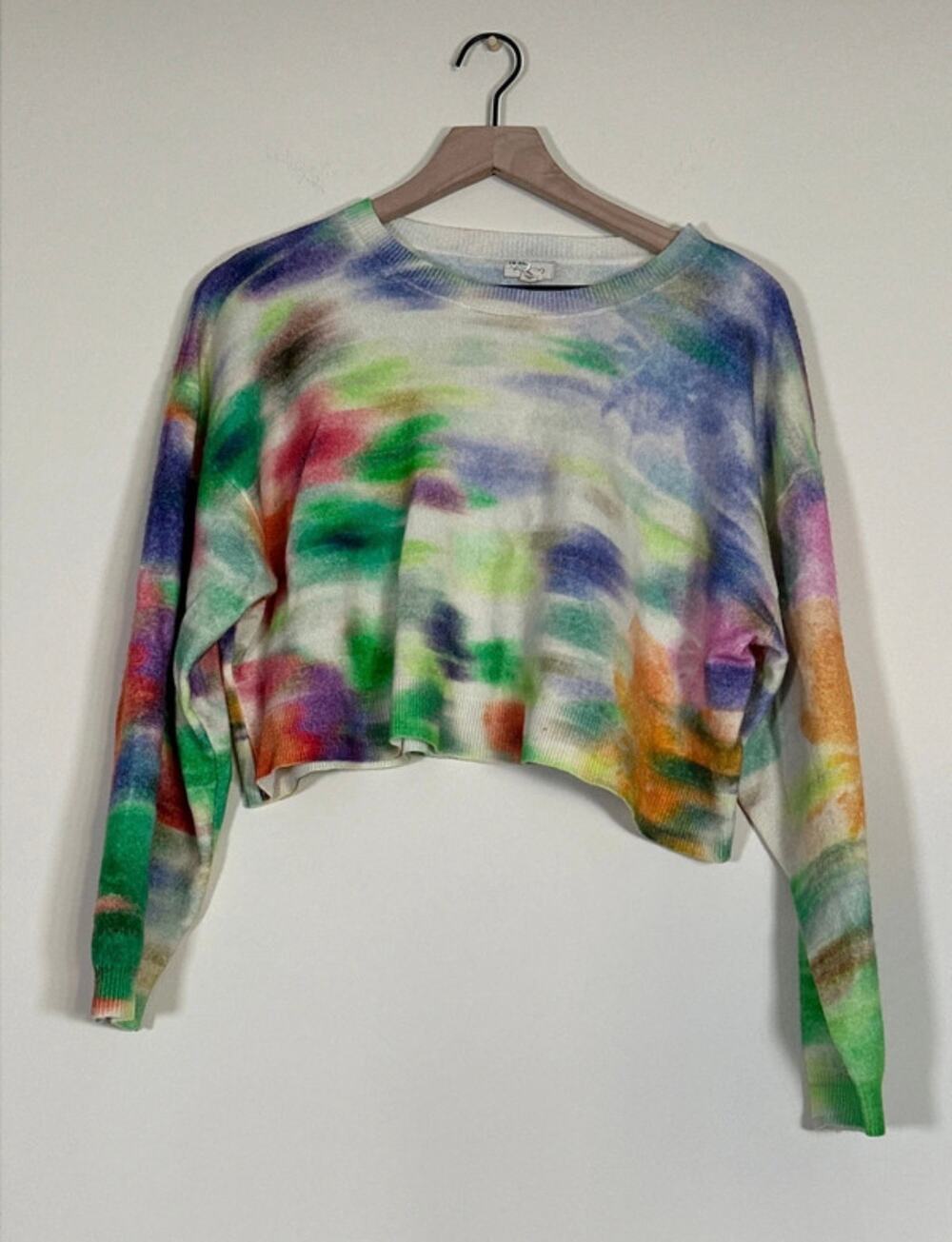 Pilcro Alani 100% Cashmere Abstract Print Cropped Sweater Anthropologie M